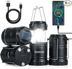 4-Pack Solar Camping Lanterns,Rechargeable LED with USB/Solar/AA Battery,Magnetic Base,Hanging Hook,Collapsible, Waterproof for Emergency, Hiking,Hurricane,Campsites,Lanterns for Power Outages