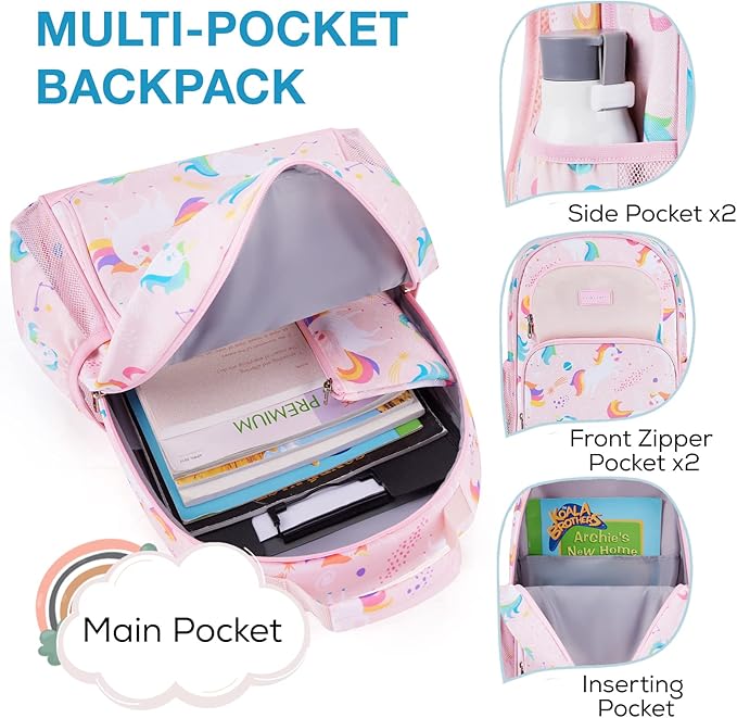 mommore Kids Backpack for Boys Girls 4-8 Kindergarten Elementary School Backpack with Lunch Box - 15” H Fit Folder