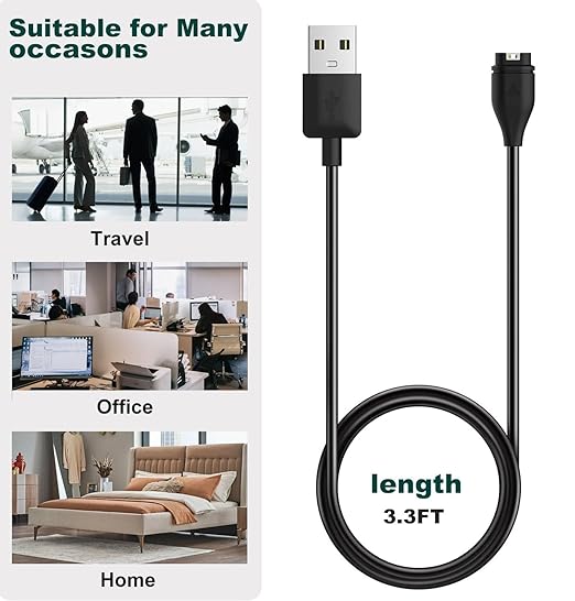 E ECSEM Charging Cable Compatible for Garmin Lily 2 Active Smartwatch, 3.3FT Replacement USB Data Sync Charging Charger Cord for Lily 2 Active Smart Watch (not for Liy/Lily 2)