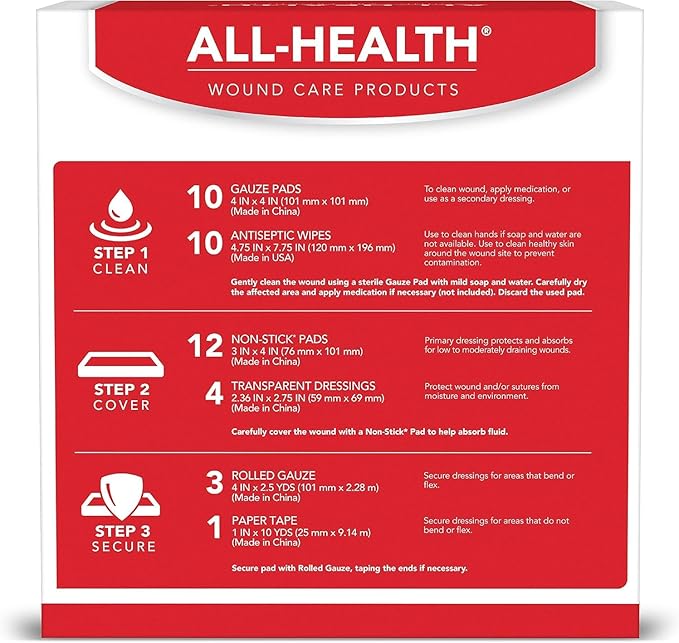 All Health Wound Care Kit & First Aid Supplies, 40 Piece | for Small to Medium Sized Wounds, Professional Use for Car, Home, Camping, Hiking and More