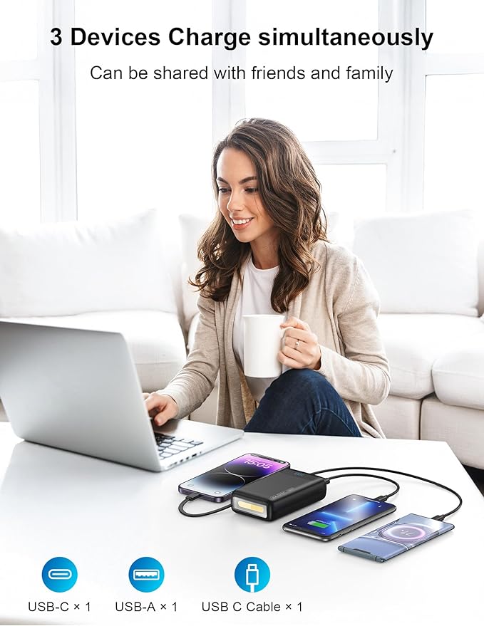 Portable Charger, 27000mAh 22.5W Fast Charging Power Bank with Built-in Cable, USB C Battery Pack with LED Display/Flash Light, Travel Essential External Battery Charger Bank for iPhone Samsung Black