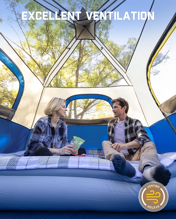 FanttikOutdoor Camping Tent 4/6/8/10 Person Instant Cabin Tent Setup in 60 Seconds with Rainfly & Windproof Portable with Carry Bag for Family Camping & Hiking, Upgraded Ventilation, Navy Blue