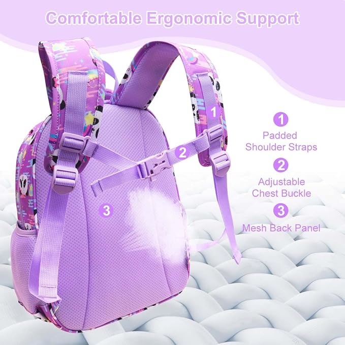 RHCPFOVR Kids Backpack for Girls - Girls Backpack 3-8 Ages Panda for Kids 15 Inch School Bookbag for Kindergarten Elementary School Bookbag for Girl 1st 2nd Grade