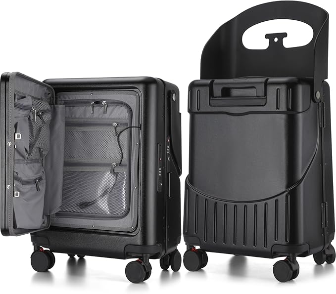 20'' Ride on Luggage Kids Rolling Suitcase with Seat & Aluminum Frame Back to School Gift for Student Travel(Black)