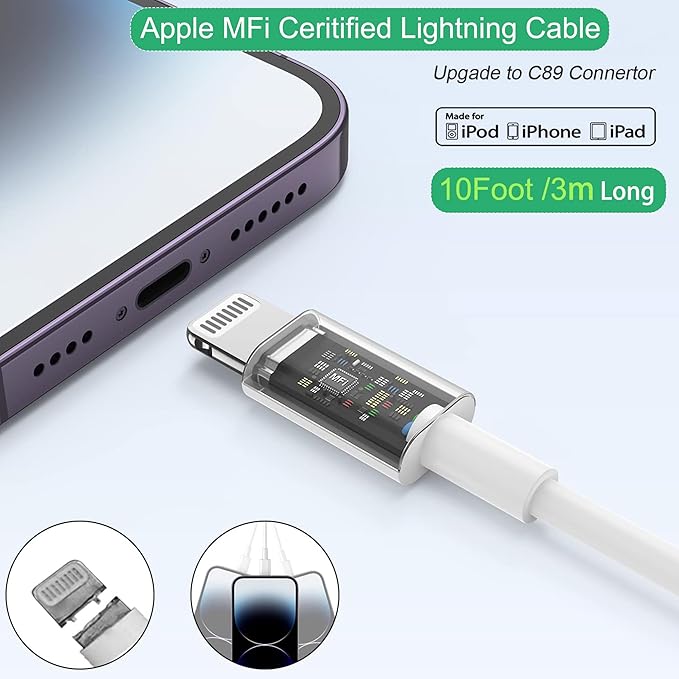 10FT iPhone Fast Charger,3Pack Extra Long[Apple MFi Certified]iPhone USB C Charger Fast Charging 10Foot USB C to Lightning Cable Cord Quick Adapter Block for iPhone14 13 12 11 Pro Max/Plus/Mini/X,iPad
