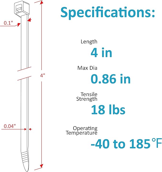 Zip Ties 4 inch, Small Zip Ties with 18 lb Tensile Strength, Black, 5000 Pack, by Tantti Supply