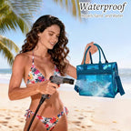 Fammart Iridescent Clear Beach Bag for Women, Jelly Tote Bag Waterproof Sandproof Pool Bag Cruise Vacation Essentials