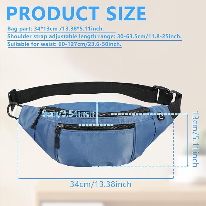 1PCS Crossbody Fanny Pack Large Capacity Waist Bag with 4-Zipper Pockets Adjustable Strap Fanny Packs Waterproof Oxford Cloth Travel Belt Bag for Outdoor Shopping Travel Men Women,Blue