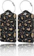 GACCAP 2 Pack Luggage Tags for Suitcase, Privacy Cover ID Label with Stainless Steel and Address Card for Travel Bag Backpack Cruise Ship Essentials Tag Women Girls - Black Gold Leopard Cheetah