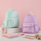 DYSHAYEN Gingham Kids Backpack,15 Inch School Backpack for Girls Boys,Kindergarten Large Bookbag Age 5-8 for Birthday Gifts School Overnight (Green)