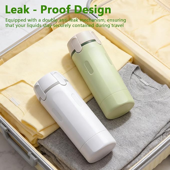 4 in 1 Travel Dispenser, Travel Bottles for Toiletries, Squeeze Leak Proof Dispenser Bottles with Scale and Label for Shampoo Lotion Shower Gel, Suitable for Travel, Camping and Gym(2 PC, White)