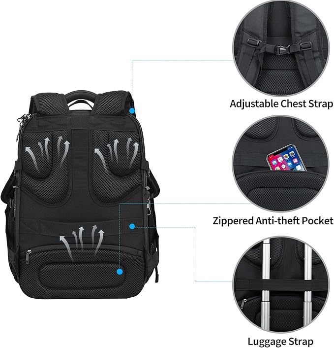 KROSER Travel Laptop Backpack 18.4 Inch XXXL Gaming Backpack with Hard Shell Saferoom RFID Pockets Water-Repellent Business College Daypack Stylish Laptop Bag for Men/Women-Black Red