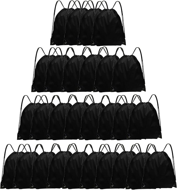 Grneric Black Drawstring Bags 28 PCS Drawstring Backpack Bulk String Backpack Cinch Bag Sackpack for Men Women Gym (Black)