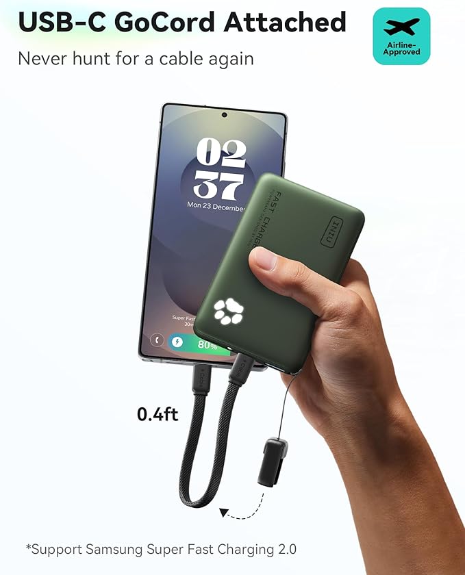 INIU Portable Charger, Ultra Slim 10000mAh 45W PD Power Bank, Fast Charging Mini Battery Pack, Travel Trip Accessories Ship Essentials for College Students Travelers Teen Boys Girls, Green