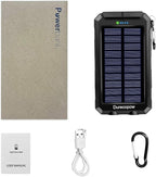 Solar Charger Power Bank, 8000mAh Portable Outdoor Waterproof Solar Battery Charger, Camping External Backup Battery Pack USB C Ports Input/Output, 2 Led Light Flashlight with Compass (Black)
