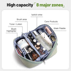 BOYATU Travel Makeup Bags for Women: Large Capacity Make up Bag with Wide Opening - 3 Pcs Set Waterproof Travel Toiletry Organizer for Full-Sized Bottles, Cosmetics & Brushes (Light Green-W)