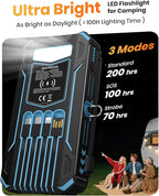 SOARAISE Solar Charger Power Bank - 48000mAh Wireless Portable Charger Built-in 4 Cables and 4 Solar Panels, PD QC 3.0 Fast Charging USB C Battery Pack with Flashlight for Camping Travel (Blue)