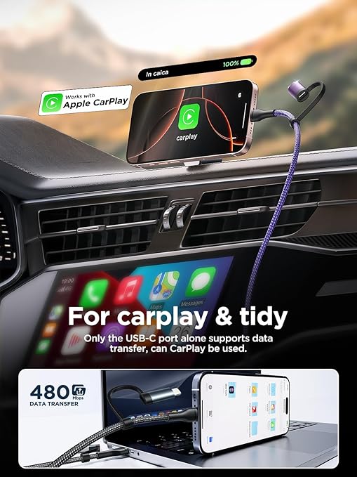 4 in 1 Charging Cable 2Pack 6.6ft 60W Fast Charging USB C Cable 20W iPhone Charger Cord Lightning Cable Multi Charging Cable with Lightning/Type C/USB A Port for iPhone 16 15 14/Samsung/iPad/MacBook