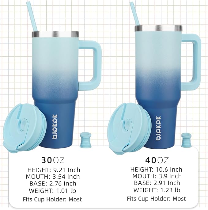 BJPKPK Tumbler With Handle 30 oz Stainless Steel Insulated Tumbler With Lid And Straw For Water Or Ice Coffee,Sky