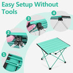 Grope Camping Table with Aluminum Table Top, Folding Beach Table Easy to Carry, Prefect for Outdoor, Picnic, BBQ, Cooking, Festival, Beach, Home (Sky Blue-S)