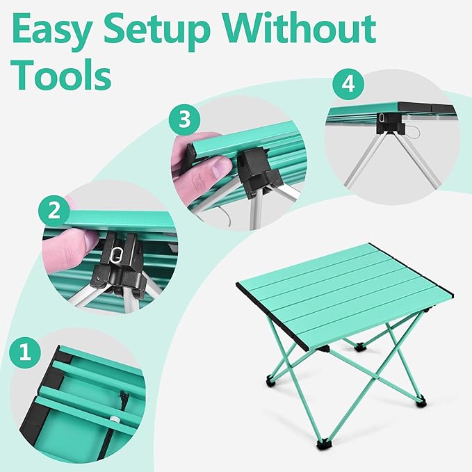 Grope Portable Camping Table with Aluminum Table Top, Folding Beach Table Easy to Carry, Prefect for Outdoor, Picnic, BBQ, Cooking, Festival, Beach, Home (Sky Blue-M)