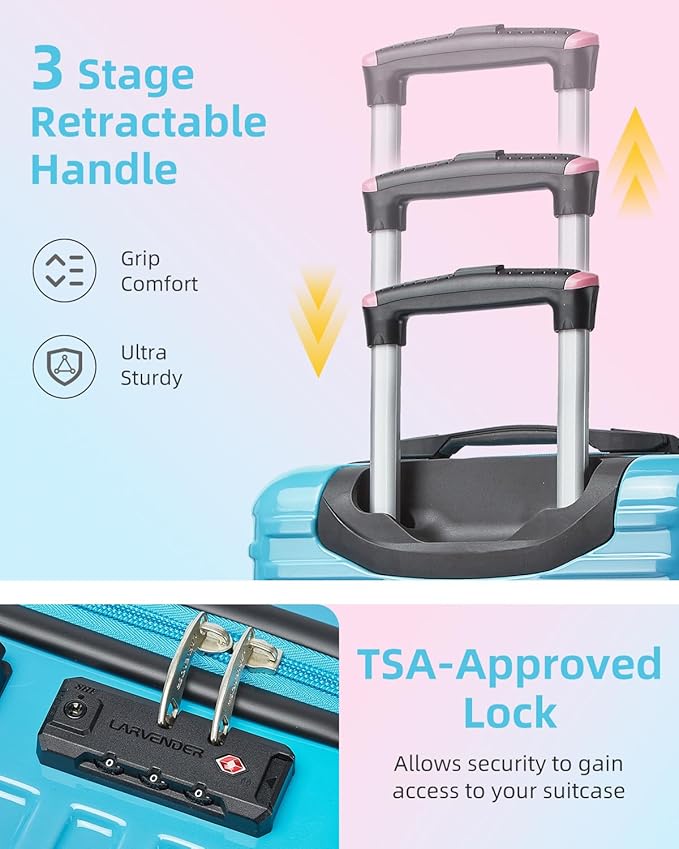 LARVENDER Carry on Luggage 22x14x9 Airline Approved, Expandable 20 Inch Hardside Large Suitcase with Wheels TSA Lock, Lightweigh PC+ABS Travel Carry-on Suitcases for Women and Men, Cotton Candy