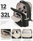 LOVEVOOK Laptop Backpack for Women, Travel Computer Work Bags with 17-inch Laptop Compartment, College School Student Bag Teen Backpacks For Girls, Hiking Outdoor Carry On Backpack Purse, Black