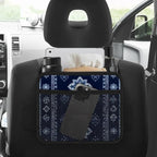 Car Backseat Organizer, PU Leather Back of Seat Cars Hanging Organizer with Pockets Leakproof Car Garbage Bags Hanging Car Seat Storage Box Travel Accessories Foldable (Tribal-floral Vintage Blue)