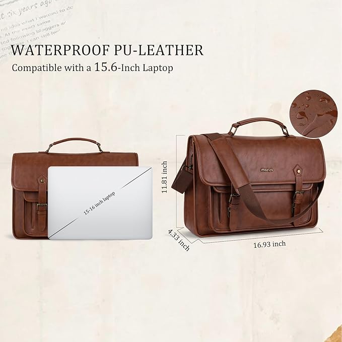 MOSISO 3 in 1 Laptop Bag, 15.6 inch PU Leather Shoulder Bag Briefcase Messenger Satchel Laptop Backpack, 15-16 inch Computer Bags Handbag Bookbag, Brown