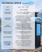 BKLES 3-in-1 Solar Electric Water Filter with Hand Pump - Camping Water Filtration System Survival, Portable Water Purifier with Emergency Light, Survival Kit for Backpacking, Birthday Gifts for Men