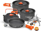 Smokey Camp Camping Cookware Mess Kit Set with Stove - Backpacking Camping Pots and Pans Set, All in One Non-Stick Camping Cooking Set, Portable Stove, Hiking, Picnic, Outdoor & Camping Cookware Set