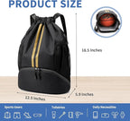 JELUTAR Drawstring Backpack Gym Bag with Shoes Compartment for Soccer, Basketball, Swim, Water-Resistant String Backpack Beach Cinch for Women Men, Black Gold