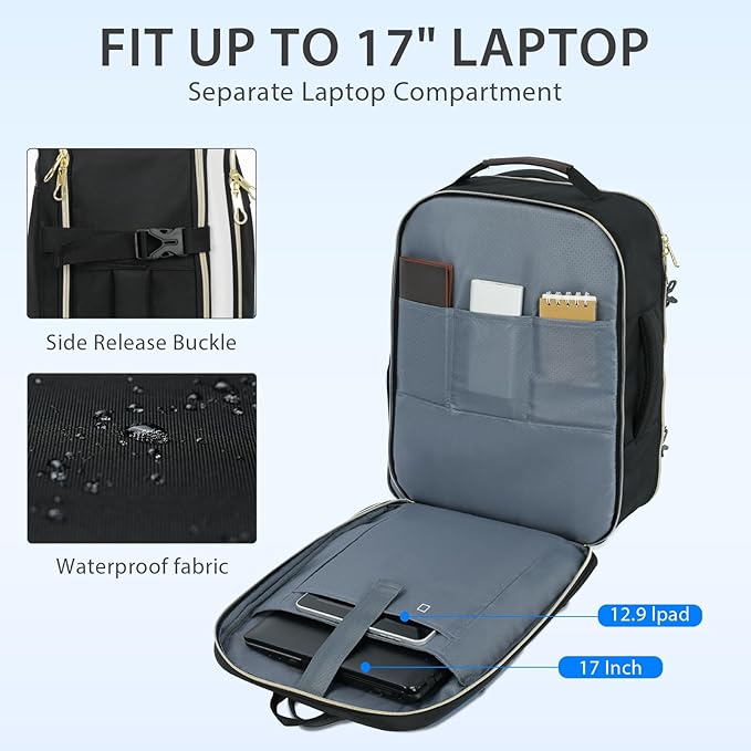 KROSER Laptop Backpack Large Computer Backpack Fits up to 17 Inch Laptop Water-Repellent 40L Travel Backpack Casual Daypack for Business/College/Women/Men-Beige/Black/Coffee