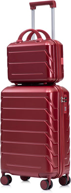 Kids Luggage Sets for Girls, 2 Piece Luggage Set, 20 Inch Rotating Wheel Suitcase with 14 Inch Cosmetic Case, Lightweight Hardshell Suitcase with 360° Spinner Wheels for Travel (Red)