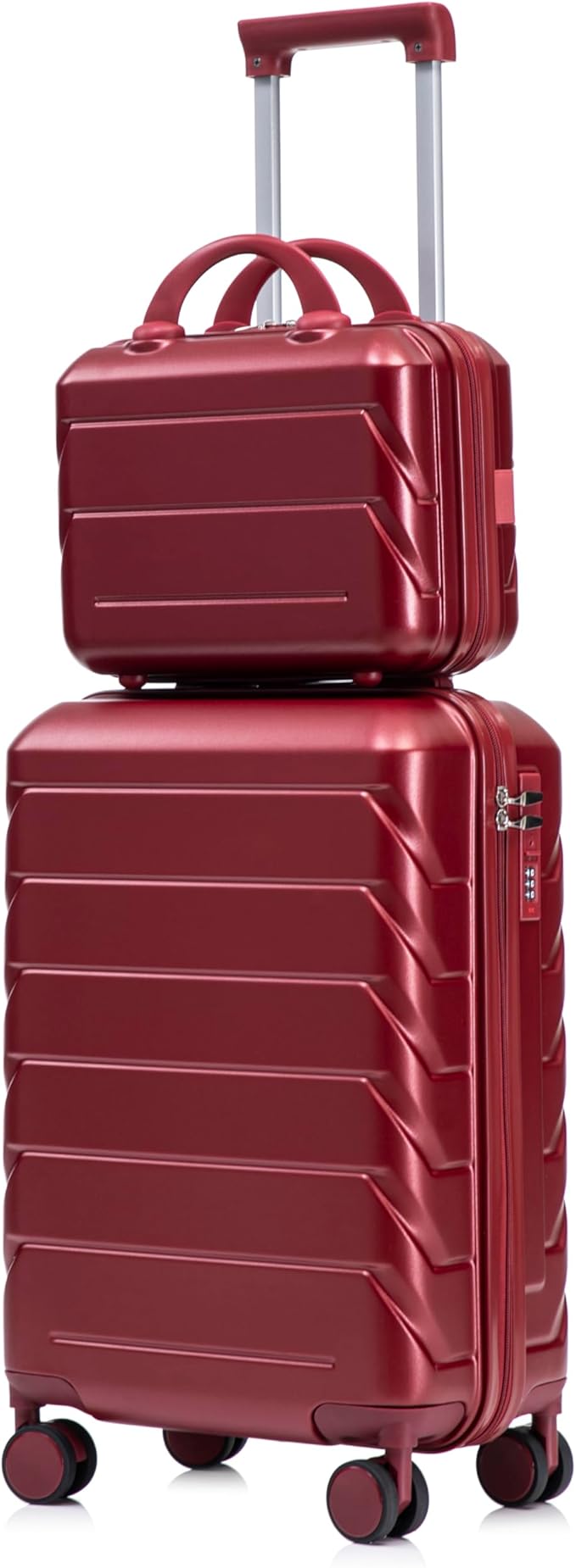 Kids Luggage Sets for Girls, 2 Piece Luggage Set, 20 Inch Rotating Wheel Suitcase with 14 Inch Cosmetic Case, Lightweight Hardshell Suitcase with 360° Spinner Wheels for Travel (Red)