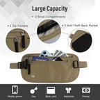 FuninCrea Waterproof Hidden Money Belt for Travel, Anti-Theft Belt Bag with RFID Blocking Function Adjustable Slim Waist Bag with 2 Zipper Pockets and 1 Back Pocket for Travel Running (Style 2, Black)