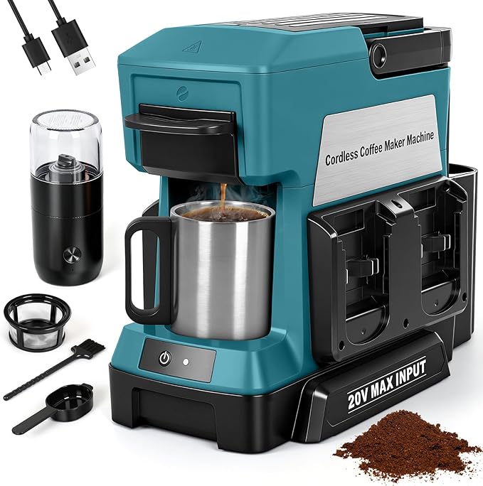Cordless Coffee Maker for Makita 18V Battery (No Battery), Portable Drip Coffee Machine with Electric Coffee Grinder and Coffee Cup, for RV, Camping, Travel