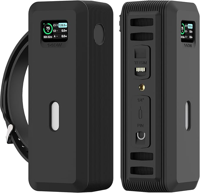 Silicone Case for Anker 737 Power Bank (24,000mAh 3-Port) 1/4-inch nut Hole, SD/SIM Card Storage Reserved Compatible with Anker 737 Power Bank Travel Protective Cover Dustproof with Handle (Black)