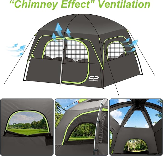 CAMPROS CP Upgraded 6/8 Person Camping Tents, Waterproof Windproof Family Tent with Larger Mesh Windows & Door, Double Layer, Easy Set Up, All-Season Dome Tent with Top Rainfly & Carry Bag