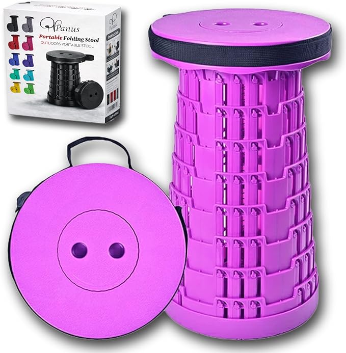 Telescoping Folding Camping Stool, Portable Adjustable Height Outdoor Chair, 1-Second Setup, Compact Lightweight for Camping, Fishing, Hiking (US Purple)