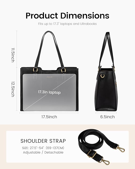 LOVEVOOK 17 Inch Laptop Bag for Women - Stylish Laptop Tote Bag with Wristlet & Vintage Work Bags for Women, Durable and Spacious Design, Black