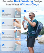 Waterdrop Gravity Water Filter Straw, Camping Water Filtration System, Water Purifier Survival for Travel, Backpacking and Emergency Preparedness, 1.5 gal Bag, 0.1 Micron, Light Blue