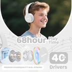 MIDOLA Kids Headphones Bluetooth 5.4 Wireless 68H Play Time Volume Limit 85/94dB Over-Ear Foldable Headset,Type-C Fast Charging, Wired Aux Mic for Toddler Child Pad Tablet White
