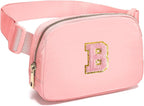 Gitus Belt Bag Fanny Pack Crossbody Bags with Initial Letter Patch Cute Stuff Birthday Gifts for Teenager Girls Trendy Preppy Stuff for Teen Girls Cool Stuff for Teens (Light Pink-B)