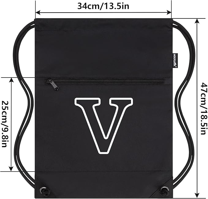 HOLYLUCK Drawstring Bags Initial Backpack Sackpack Cinch Bags for Sports, Gym, Travel, Beach (Black-V)