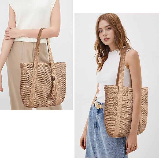 Trifabricy Beach Bags for Women, Large Beach Bag, Woven Straw Tote Bags Waterproof, Weaving Swim Shopping Travel Bag