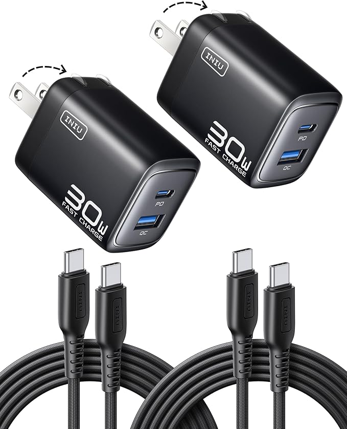 INIU Pocket Size 5000mAh 20W PD Fast Charging Power Bank & 2-Pack 30W PD Fast Charging, [USB-C + USB-A] Wall Charger Combo
