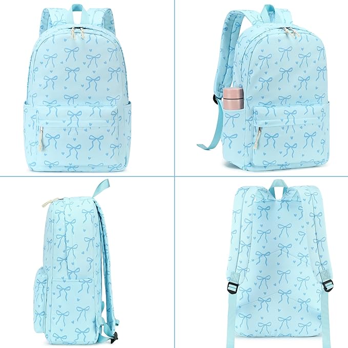 LOIDOU Backpack for Girls School Backpacks Bookbags for Elementary Middle School Women Laptop Backpacks (Bow Tie BLUE, L-17)