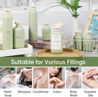 DEMORA 6.6oz Travel Bottles for Toiletries, Larger Plastic Travel Squeeze Bottles Leak Proof Refillable Toiletry Containers with Flip Caps and Labels for Shampoo Conditioner Lotion (Green, 4 Pcs)