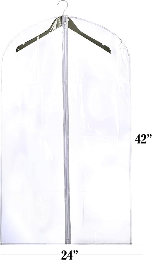 Handy Laundry Clear Vinyl Garment Bag - Protect Your Clothing While Traveling & Dust Free While Hanging in Your Closet. Ideal for Coats, Suits, Dresses or Gowns - Set of 2 (24 X 42 Inches)